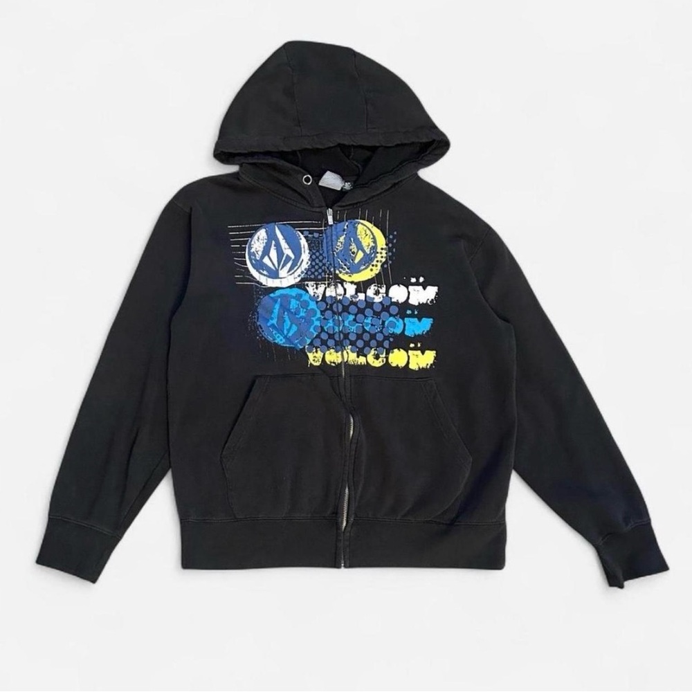 Volcom Black Mens Zip Hoodie with Blue & Yellow Graphic